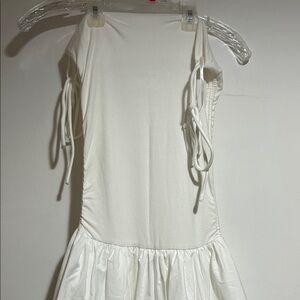 Commense White Sleeveless puffball Dress with Tie Details NWT